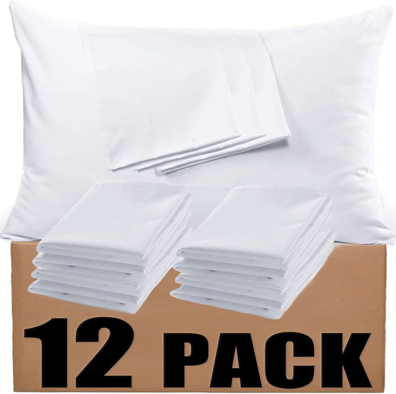 Bulk Pillow Cases Standard Size Set of 12 Pack Basic Pillowcases White Pillow Case Hypoallergenic Pillowcase Soft Envelope Closure Covers 20 x 26 Inches